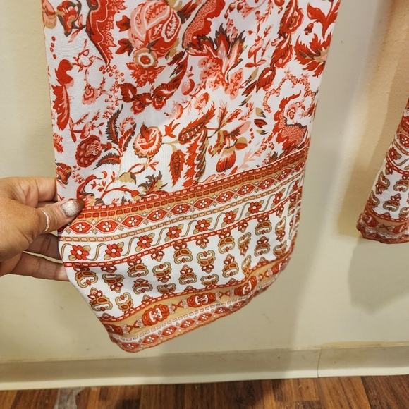 Hester & Orchard Floral Red and White Elastic Waisted  Flare Rayon Casual Pant L - Picture 11 of 13